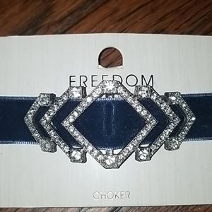 Blue Velvet Choker with Rhinestones TOPSHOP NEW